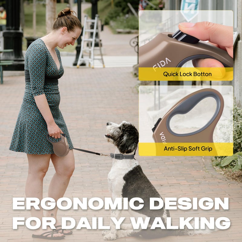 Fida Retractable Dog Leash, 16 ft Dog Walking Leash for Small and Medium Dogs up to 44lbs, 360Â° Tangle Free, Coffee/Brown - Image 5